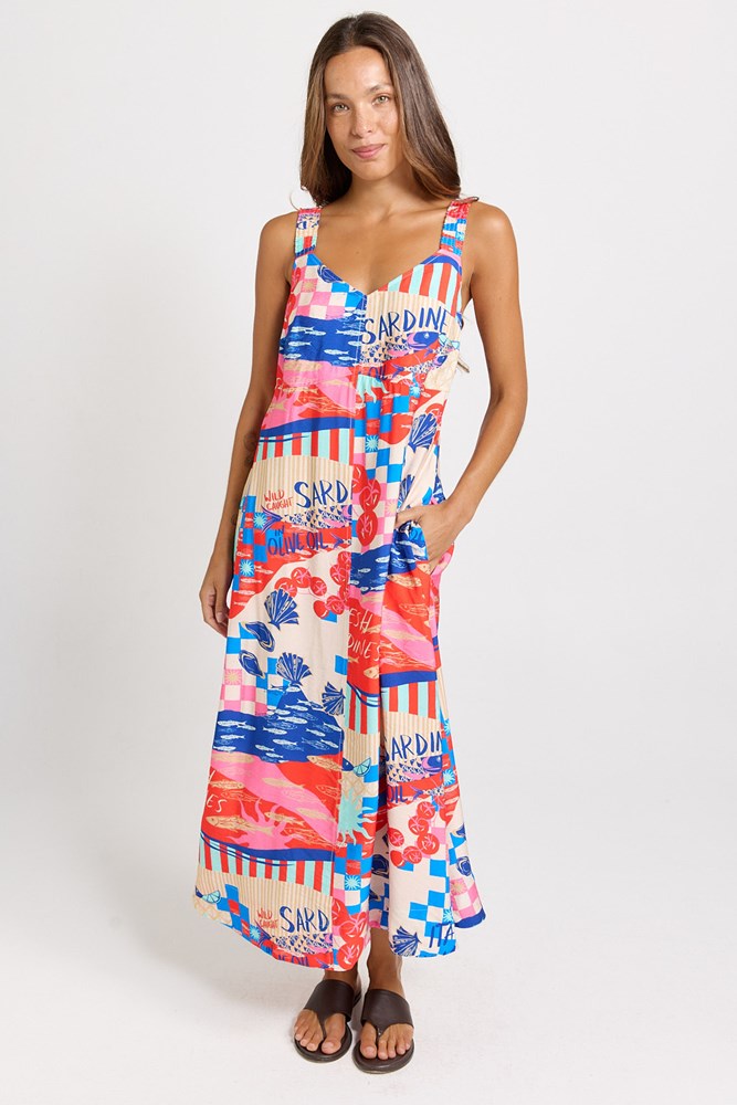Betty Basics Sunset Tiered Maxi Dress (Mediterranean Print)