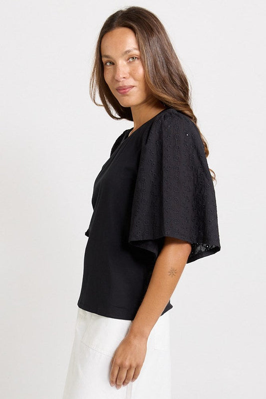 Betty Basics Bianca Broderie T-Shirt (Black)