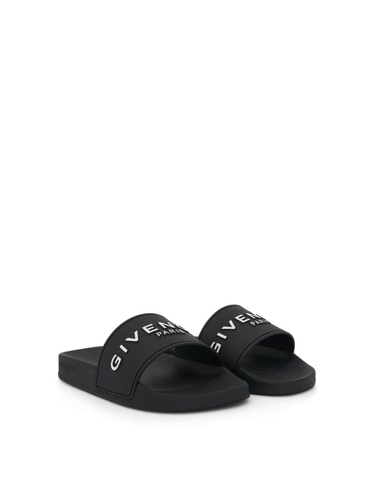 GIVENCHY Logo Slide Flat Sandals (Black)