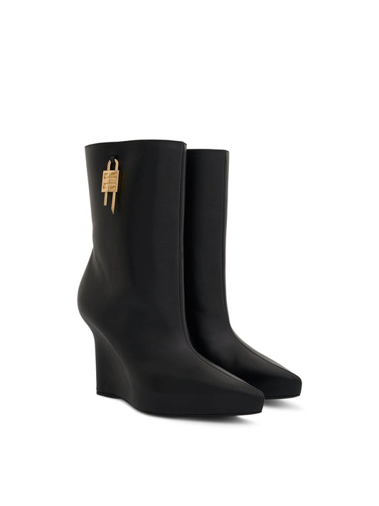 GIVENCHY G Lock Wedge Low Box Leather Boots (Black)