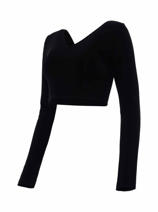 GIVENCHY Long Sleeves Cropped V Neck Top (Black)