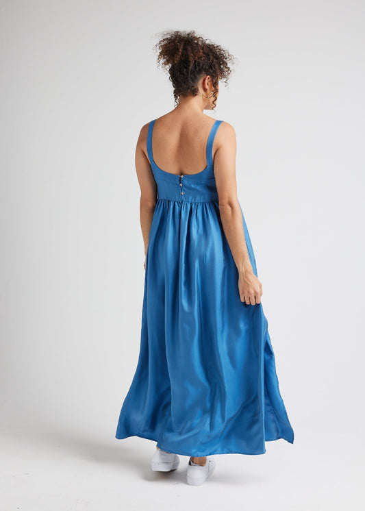 Lou Lou Begonia Sleeveless Silk Maxi Dress (Ocean Blue)