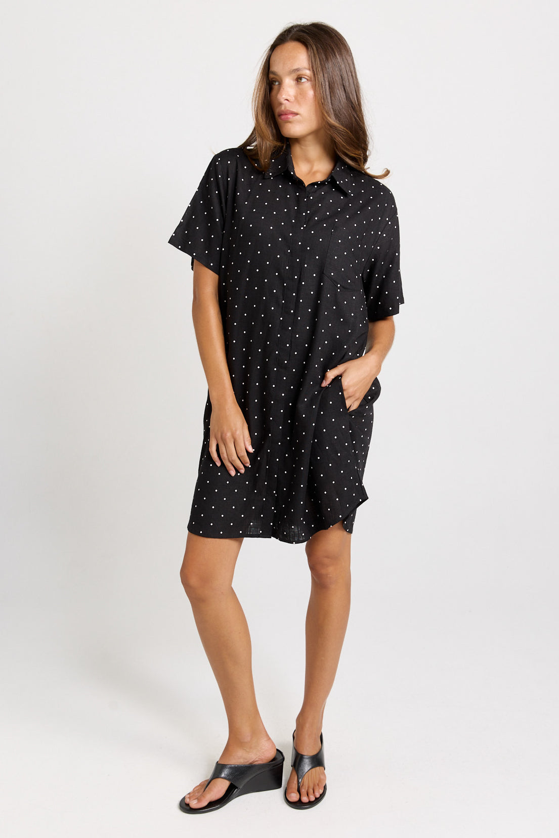 Sass Clothing Lizzie Spot Shirt Dress Black/White (Black/ White)