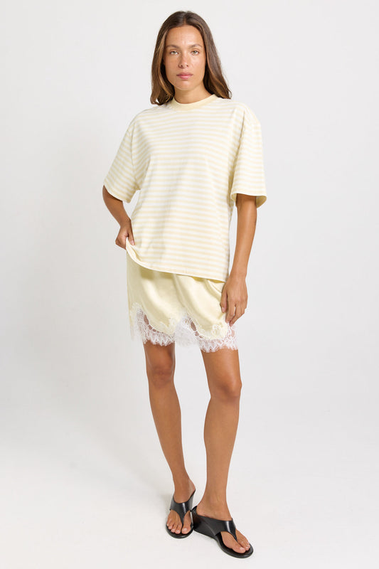 Sass Clothing Maddie Lace Hem Mini Skirt (Lemon/ White Lace)