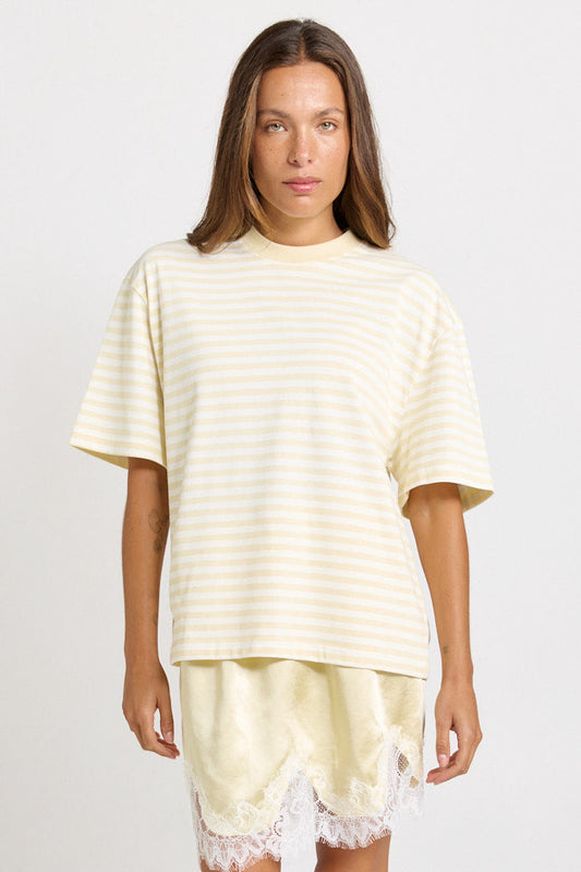 Sass Clothing Jazel Slouch Stripe Tee Lemon/White (Lemon/ White)