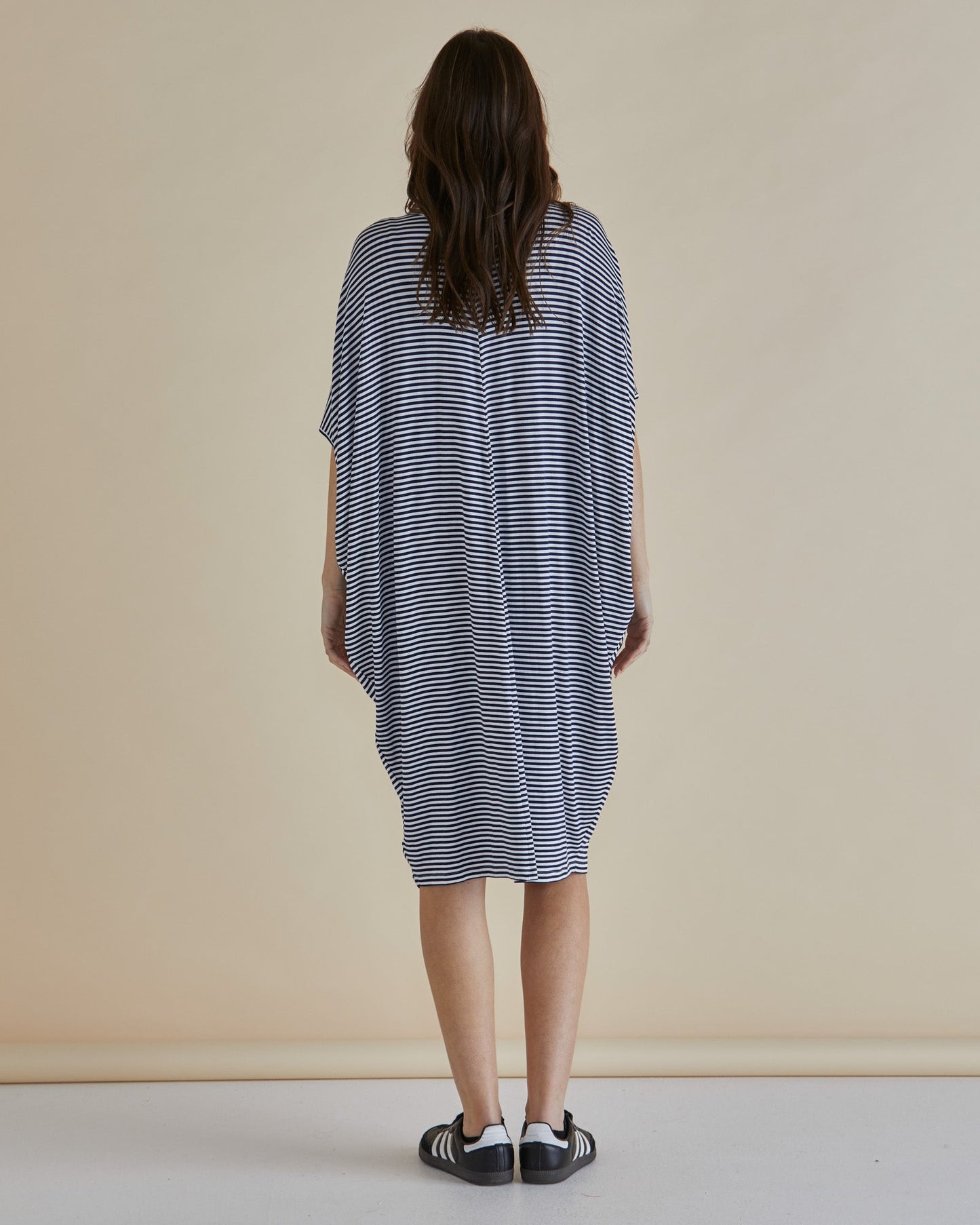Betty Basics Maui T-Shirt Dress (Navy Blue/White Stripe)