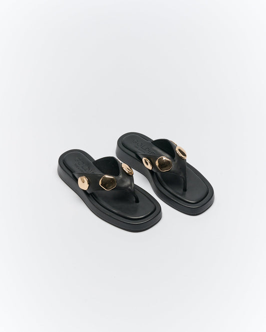 Walnut Melbourne Boston Leather Slide (Black)