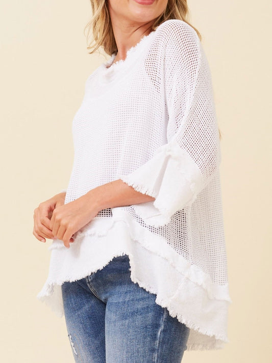 Bottega Moda 3/4 Mesh Top (White)