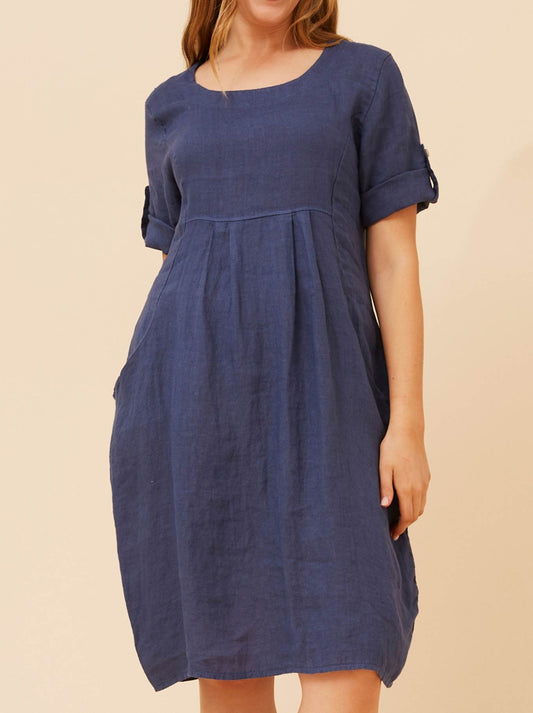 Bottega Moda Linen Dress With Side Pockets (Black)