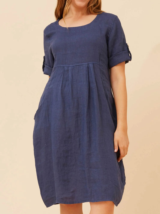 Bottega Moda Linen Dress With Side Pockets (Black)