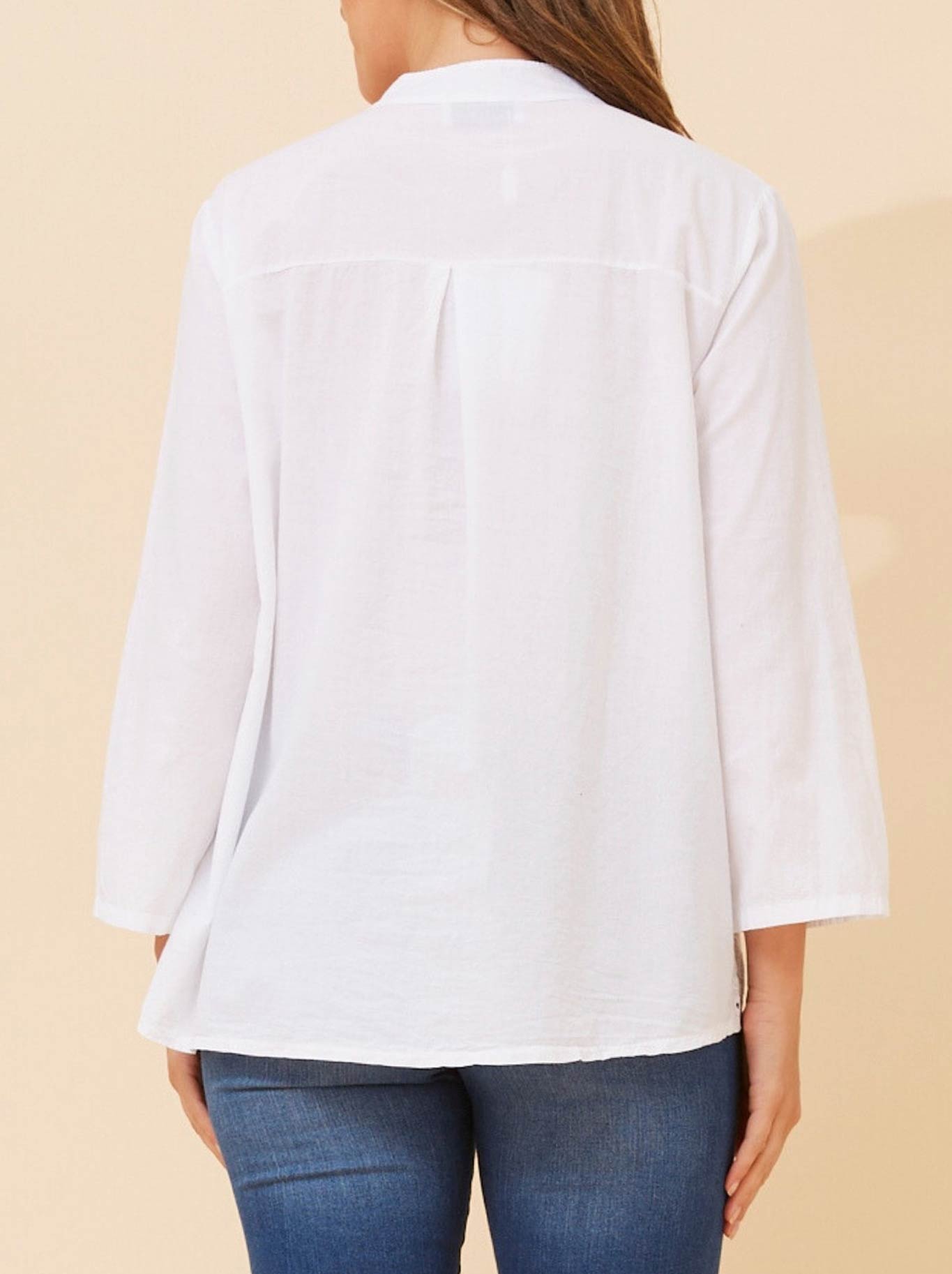 BOTTEGA MODA EMBROIDERED SHIRT WITH ROLL UP SLEEVE (White)