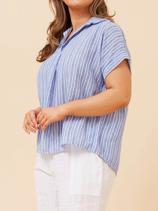 BOTTEGA MODA STRIPED SHORT SLEEVE SHIRT (Blue)