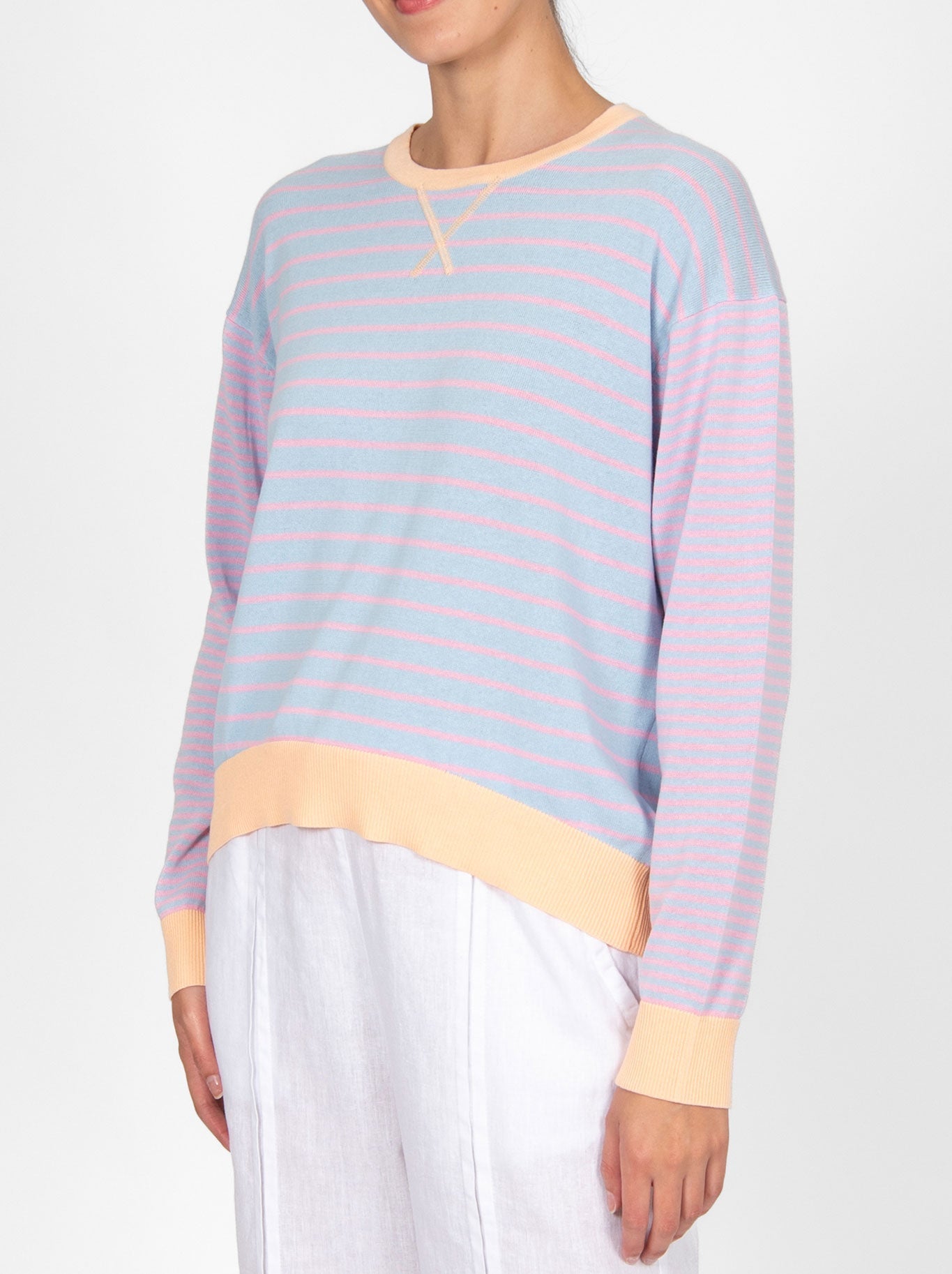 Bridge And Lord BRIDGE & LORD CURVED HEM STRIPED PULLOVER (Peach Combo)
