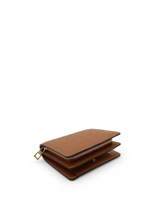 LOEWE Repeat Compact Zip Wallet (Embossed Calfskin in Tan)