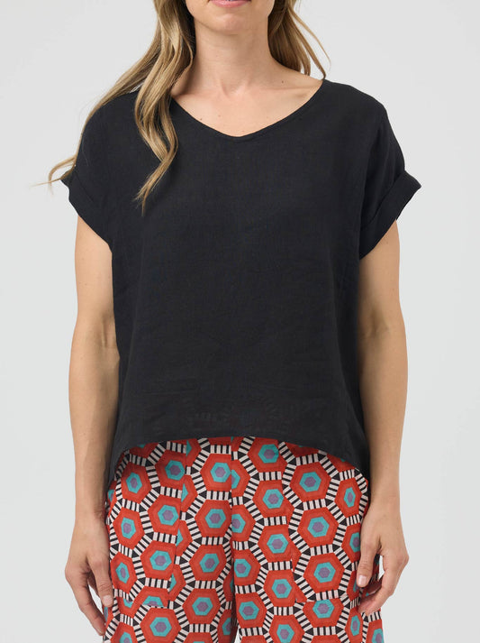 Cake Talia Linen Top (Black)