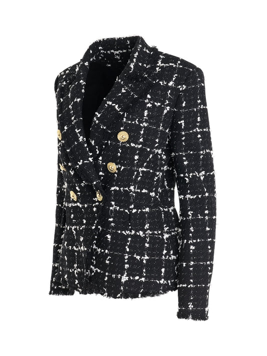 BALMAIN 6 Button Double Breasted Tweed Jacket (Multicolor)