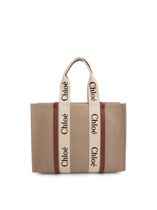 CHLOE Large Eco Woody Tote Bag with Strap (White)