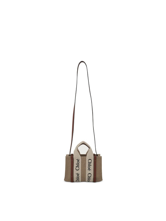 CHLOE Mini Woody Tote Bag with Strap (White Brown)
