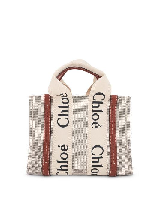 CHLOE Small Eco Woody Tote Bag with Strap (White)