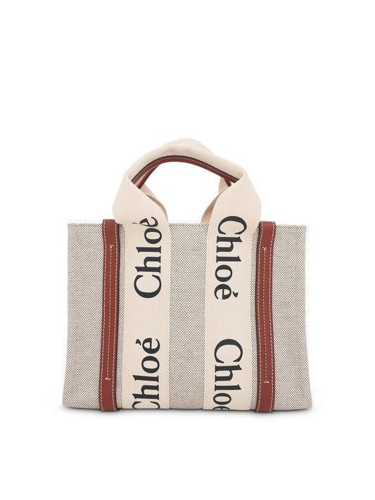 CHLOE Small Eco Woody Tote Bag with Strap (White Brown)