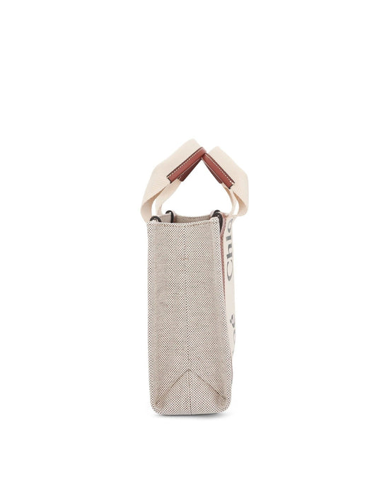 CHLOE Small Eco Woody Tote Bag with Strap (White)