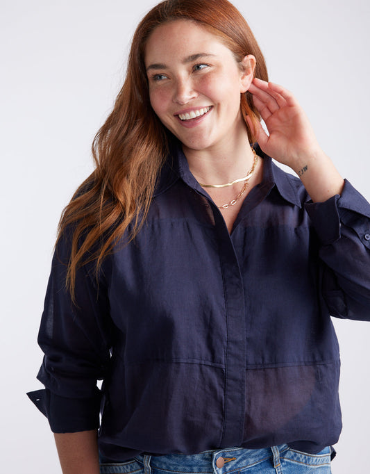 White & Co. Chloe Panel Shirt (Navy)