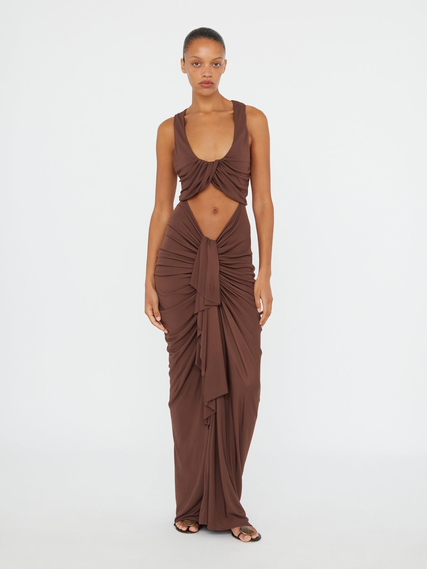Christopher Esber Vivenda Drape Front Dress (Cacao)