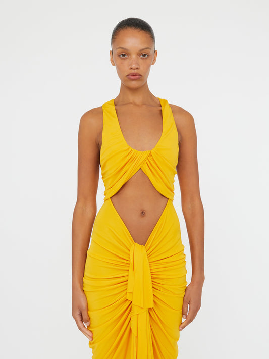 Christopher Esber Vivenda Drape Front Dress (Saffron)