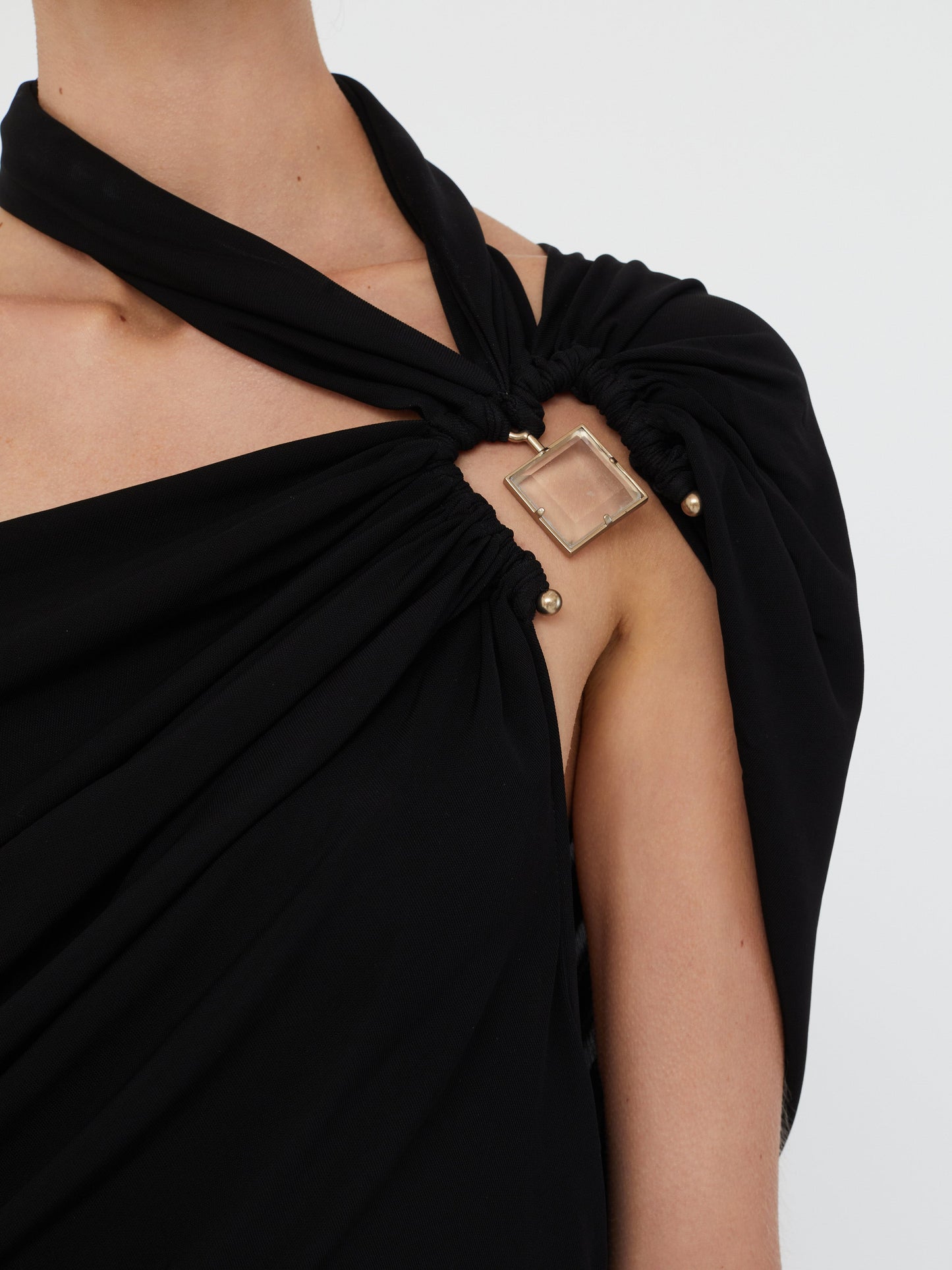 Christopher Esber Bezel Quartz Halter Dress (Black)