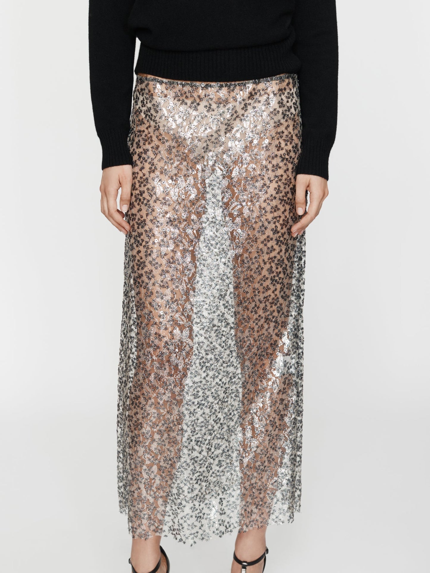 CHRISTOPHER ESBER Sequinned Lace Column Skirt (Silver)