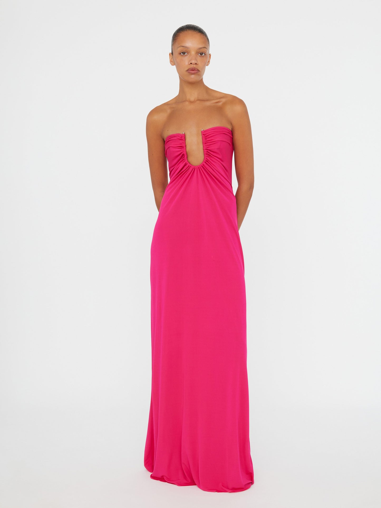 Christopher Esber Arced Palm Strapless Dress (Magenta)