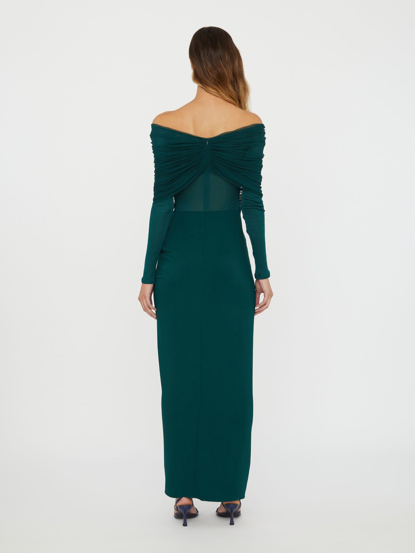 Christopher Esber Sonora Veiled Long Sleeve Ruched Dress (Evergreen)