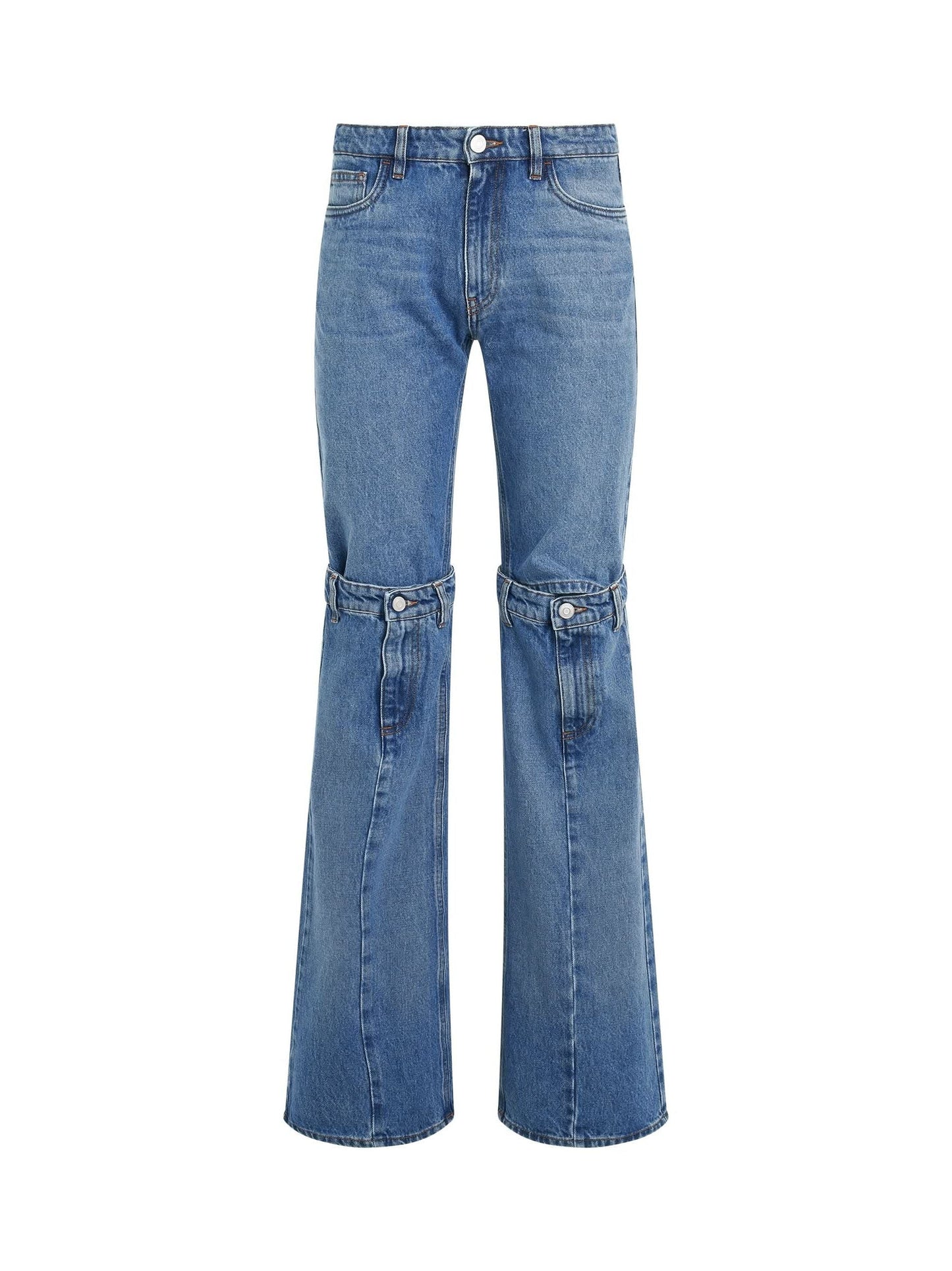 Image of a model wearing Denim. Productname: COPERNI Open Knee Jeans in Washed Blue colour by brand - COPERNI