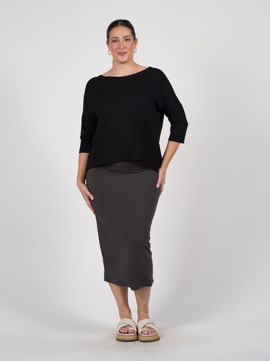 Lou Lou Camila 3/4 Sleeve Bamboo Top (Black)