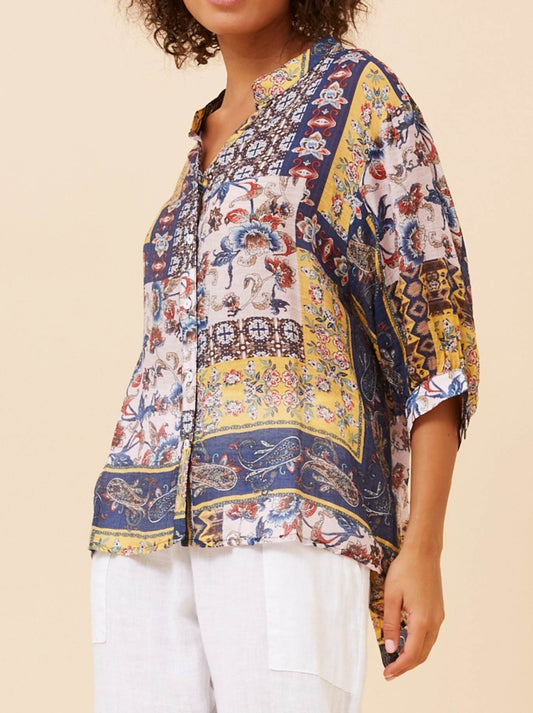 Caroline K Morgan Pty Ltd CAROLINE K MORGAN FLORAL SHIRT WITH BACK BUTTONS (Navy Floral)