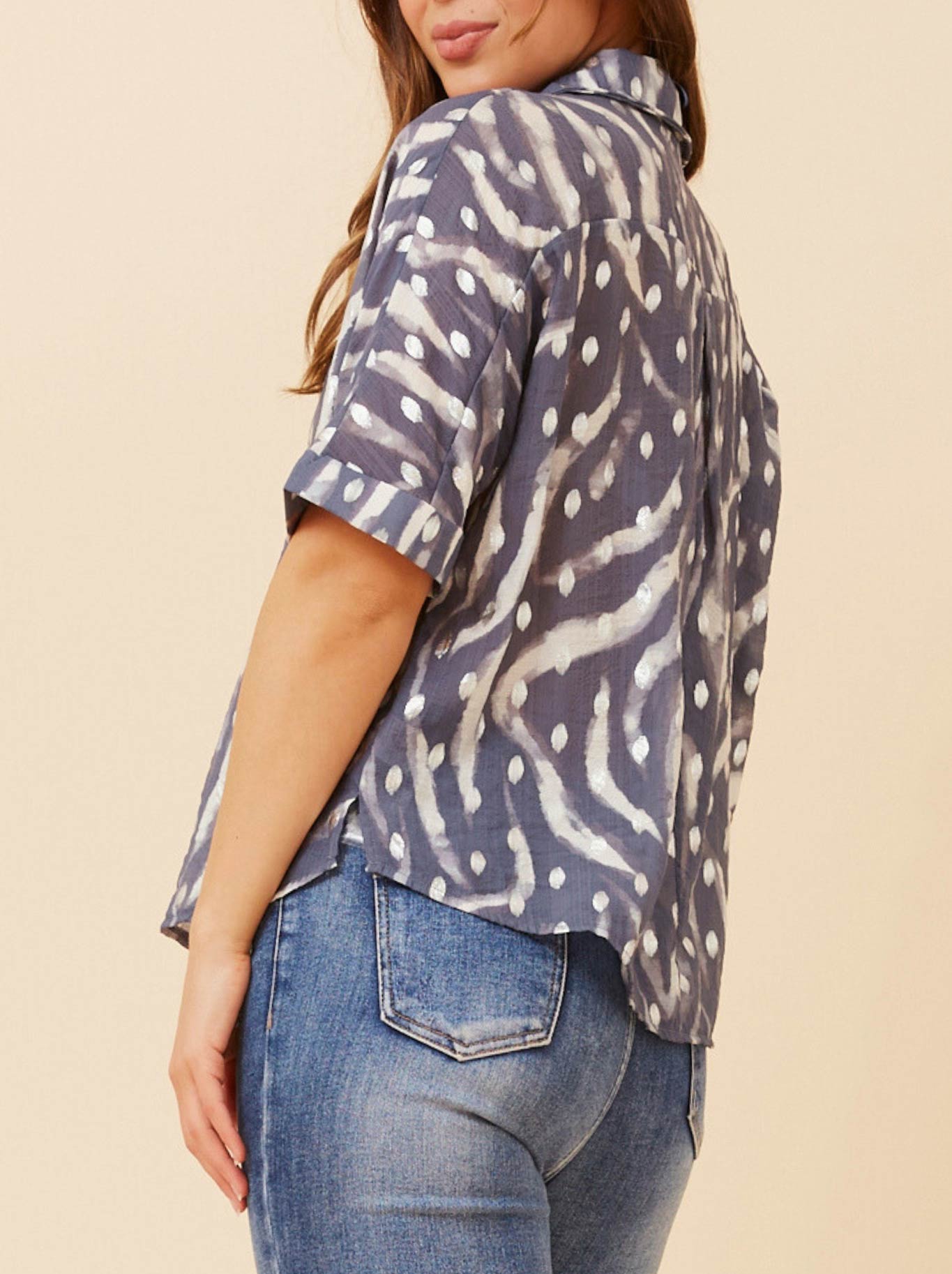 Caroline K Morgan Animal Print Top With Foil (Black)