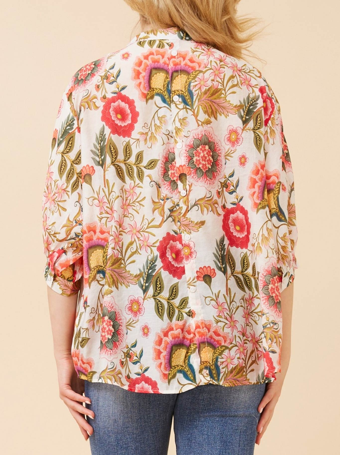Caroline K Morgan 3/4 Sleeve Shirt With Back Buttons (Pink)