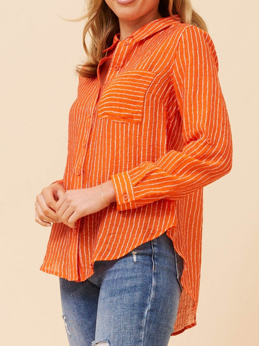 Caroline K Morgan Striped Long Sleeve Shirt (Orange Stripe)