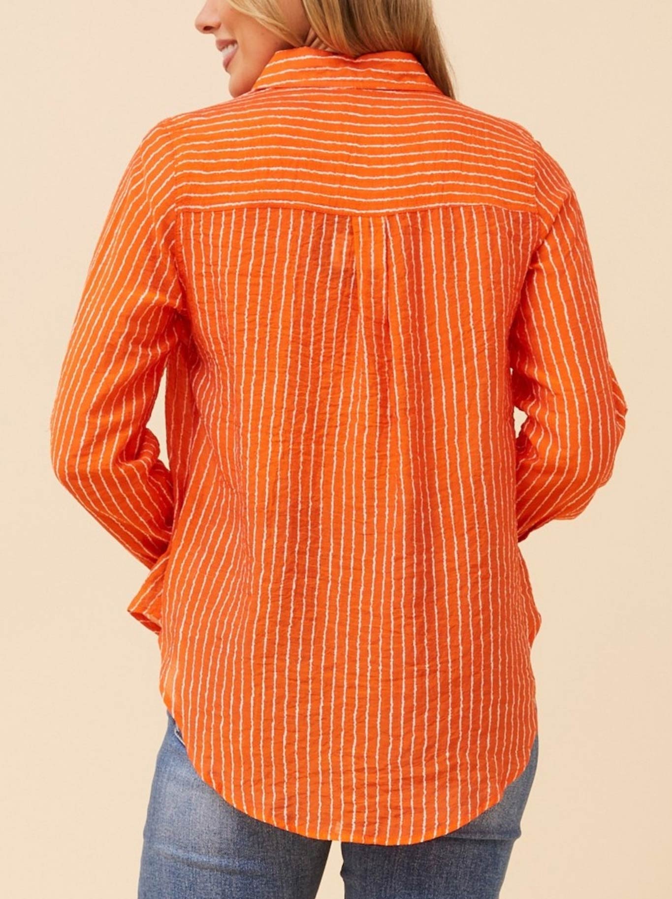 Caroline K Morgan Striped Long Sleeve Shirt (Orange Stripe)