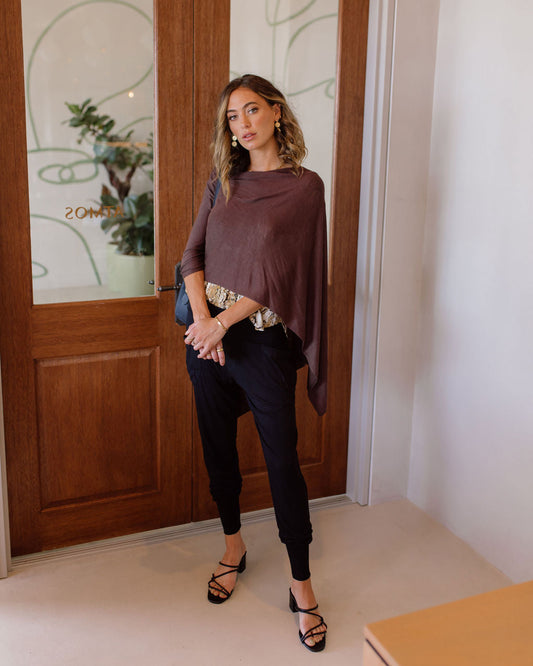 Lou Lou Carrie Cashmere & Bamboo Knit Poncho (Chicory Coffee)
