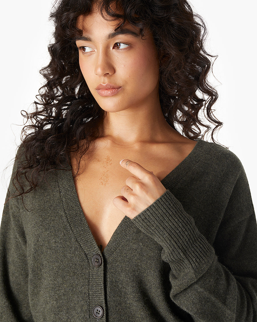 Cashmere V Neck Cardigan (Moss)