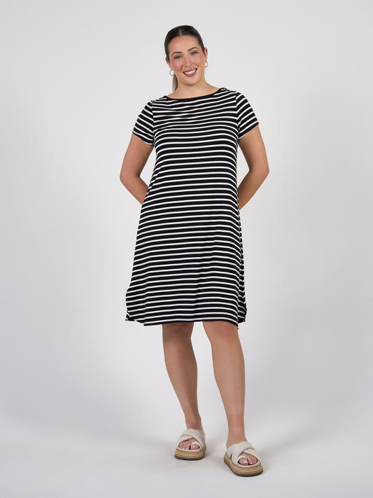 Lou Lou Cher Bamboo Short Sleeve T-Shirt Dress (Black & White Stripe)
