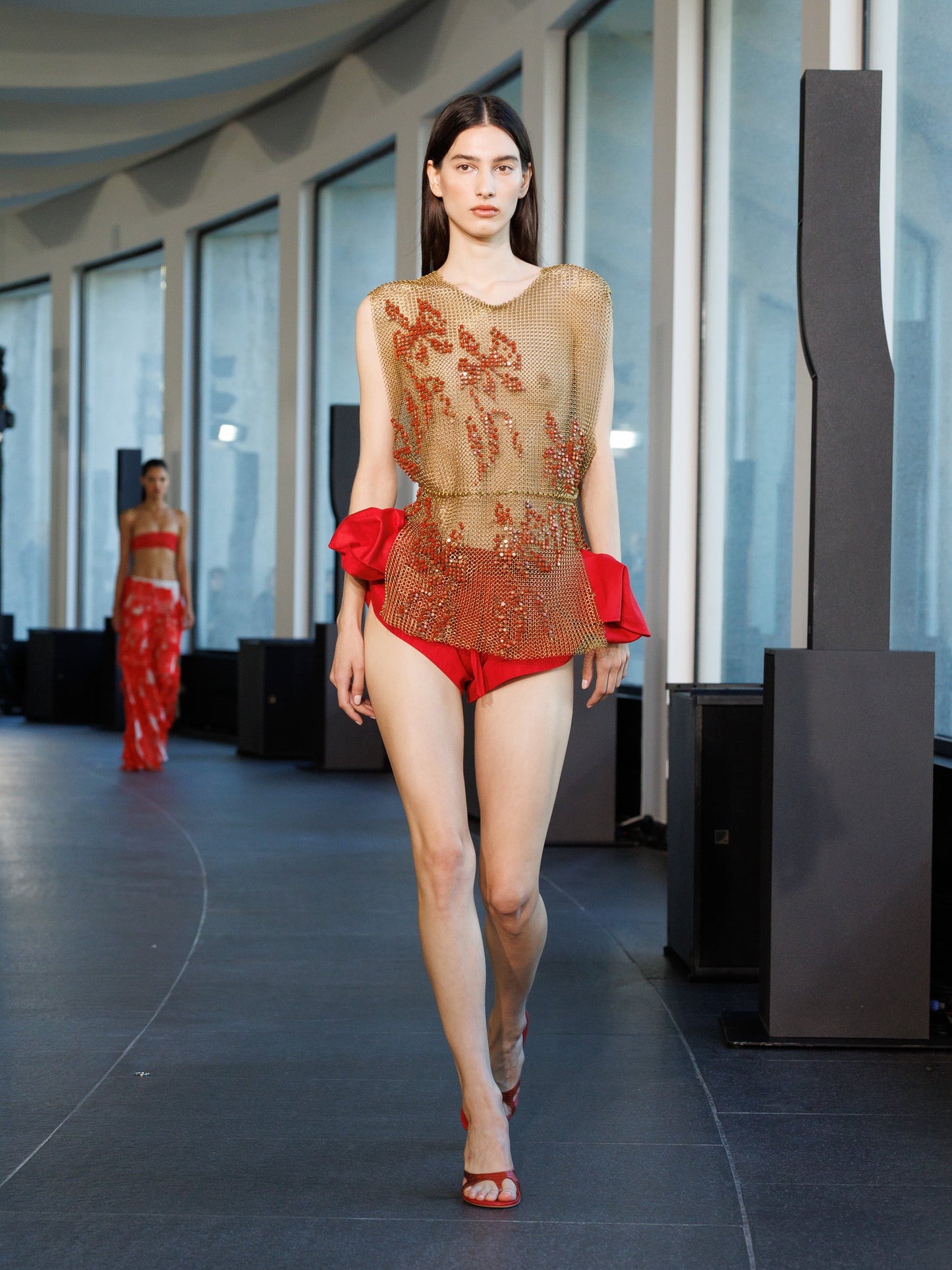 Image of a model wearing Tops. Productname: Chain Mail Top in Top colour by brand - Christopher Esber