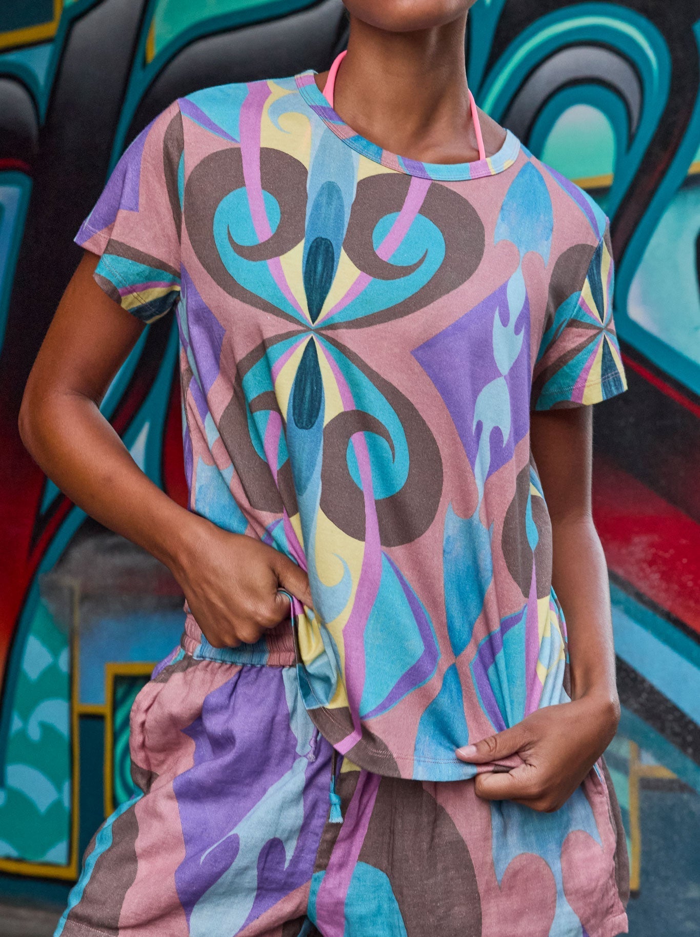 Image of T-Shirts. Productname: CIRCULAR BY M.A DAINTY CITY TEE in Wave Print colour by brand - M.A Dainty