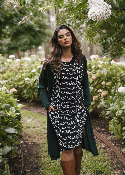 Lou Lou Turner Long-Sleeve Bamboo T-Shirt Dress (Squiggle)