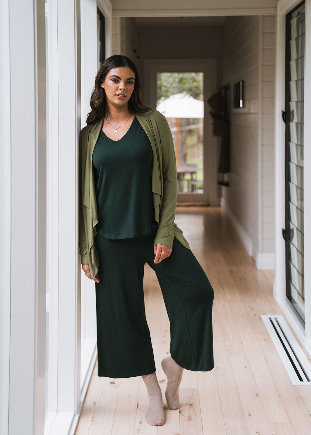Lou Lou Sia V Neck Bamboo Longsleeve Top (Dark Green)