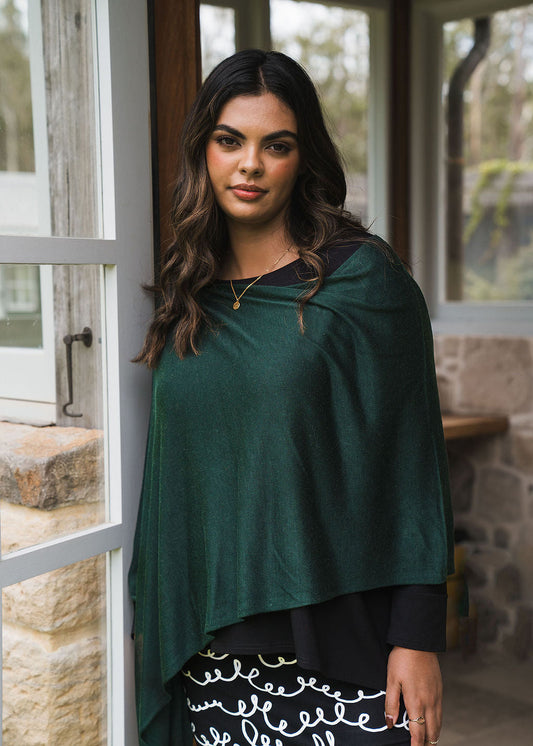 Lou Lou Carrie Cashmere & Bamboo Knit Poncho (Dark Green)
