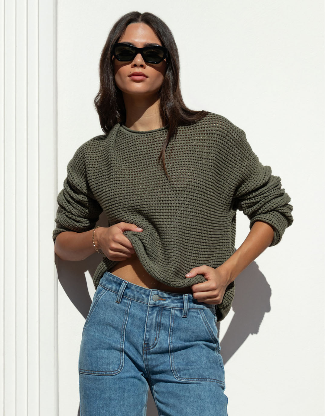 Re:Union The Label Dawn Crochet Knit Jumper (Soft Khaki)