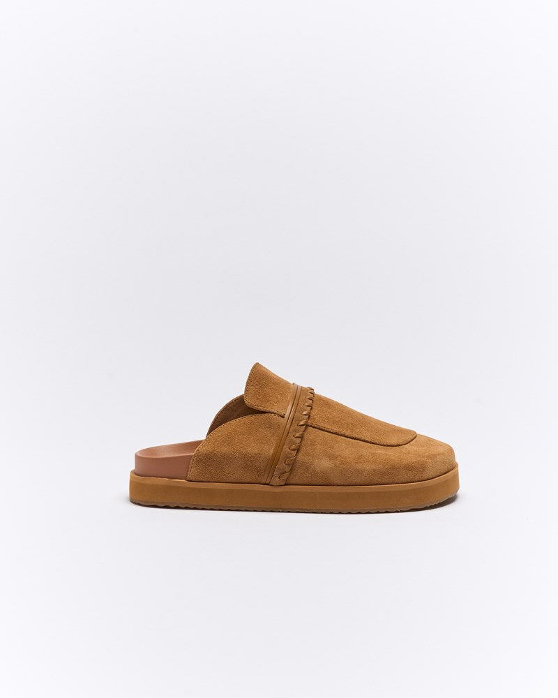 Image of Sandals. Productname: Della Leather Mule in Tan Suede colour by brand - Walnut Melbourne
