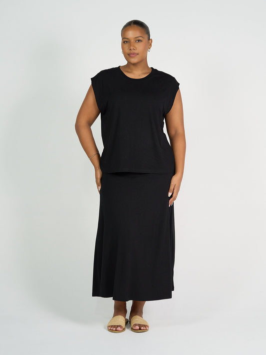 Lou Lou Donna Cap Sleeve Bamboo Tee (Black)
